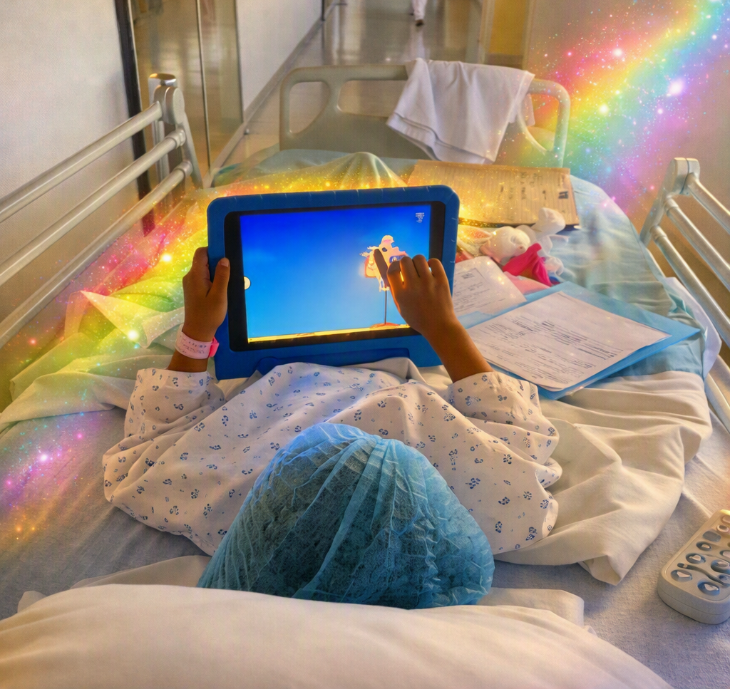 Un enfant utilise l'application en réalité augmentée sur une tablette